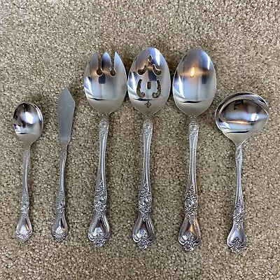 Rogers PRECIOUS ROSE Floral 6 Pieces Ladle Meat Fork Slotted Sugar Spoon Knife • $24.99