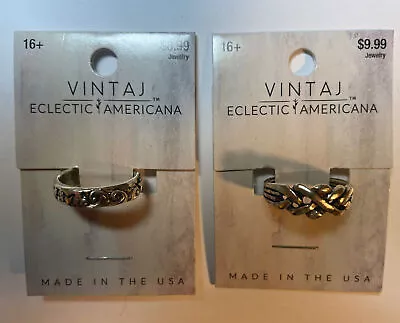 Lot Of 2 Vintaj Jewelry Rings Solid Pewter Stamped Rings Size 8 - Beautiful! • $9.99