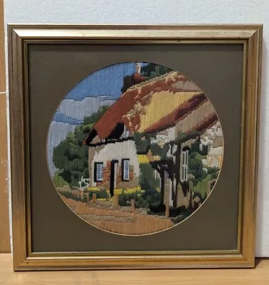 Vintage Cross Stitched COUNTRY COTTAGE Framed Finished Artwork Completed • £18