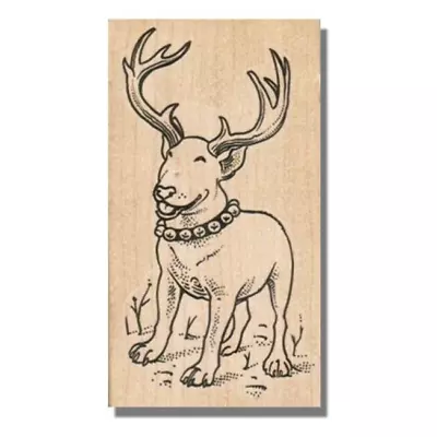 Rubber Stamp BULL TERRIER DOG Christmas Stamp Reindeer Jingle Bells Holiday • $12.49