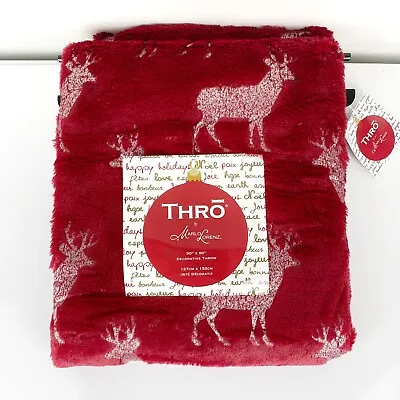 Thro Marlo Lorenz Reindeer Print Blanket Throw Red And Silver • $42