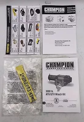 Champion Power Equipment 3000lb Winch Kit Model 13502 Owners Manual & Hook Strap • $14.99