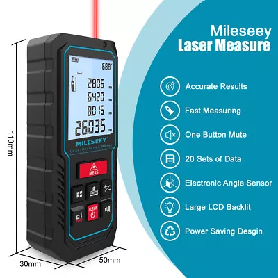 Mileseey 229Ft Laser Distance Measure Meter 2 LCD Backlit Auto Level Auto Height • £26.96