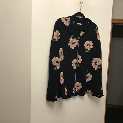 £3 • Buy TU Size 18 Navy Blue Pink Floral Zip Up Jacket Blouse Top Collarless