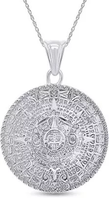 Mayan Sun Calendar Pendant Necklace With 18  Chain 925 Sterling Silver • $68.07