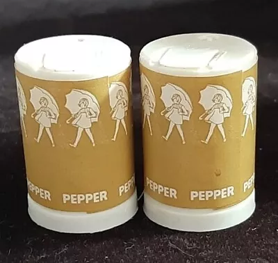Vintage Morton Pepper 2 Mini Shakers 1.25  Umbrella Girl Advertisement MINIATURE • $7.99
