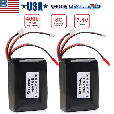 2Transmitter LiPo Battery For Spektrum DX9/DX7/DX8/DX6E 4000mAh 7.4V JST JR Plug • $42.74