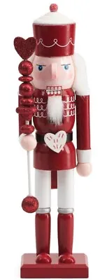 Wooden Christmas Nutcracker14  RED & WHITE HEARTS & KISSES KING W/CUPCAKE HAT • $39.99