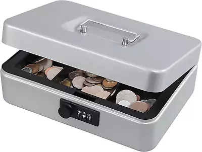 Large Cash Box With Combination Lock Safe Metal Money Box With Money Tray For Se • $22.99