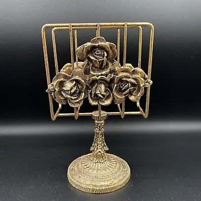 Vintage Gold Ormolu Rose Metal Pedestal Towel/Napkin/Mail Holder • $35