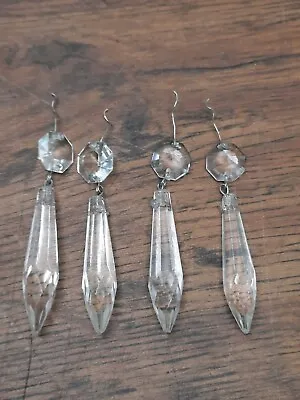 £10 • Buy 4 X ORIGINAL VINTAGE CUT GLASS / CRYSTAL CHANDELIER DROPLETS 63mm Approx Icicles