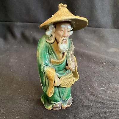 Vintage Antique Chinese Mud Man Figure Elder With Hat #2 • $19.99