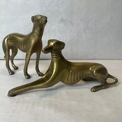 Pair Vintage Retro Brass Greyhound Whippet Racing Dog Figurines • $60