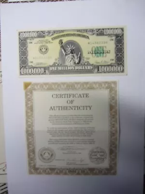 Usa Million Dollar Bill With Certificate Of Authenticity. • £12.99