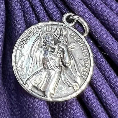 Protect Us St. Christopher 1  W Bale X 3/4  Sterling Silver VTG Charm Or Pendant • $56