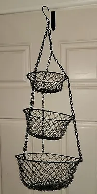 3 Tier Hanging Fruit Basket Vintage Blue Farmhouse Primitive  • $55