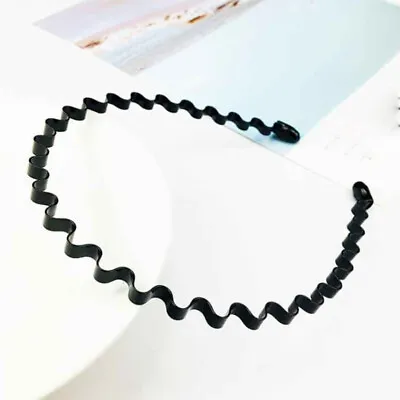 Black Metal Sports Hairband Headband Wave Alice Style Hair Band Unisex Men Women • £2.11