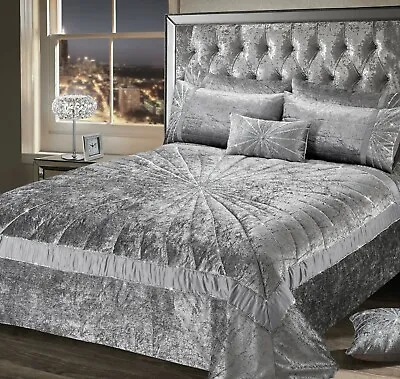 Luxury Crushed Velvet Bedspread Comforter Throw Over Star Diamante Bedding Sham • £7.95
