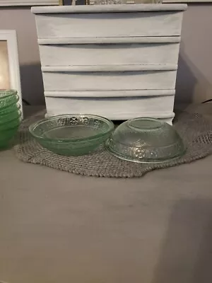 Lot Of 7 Vintage Transparent Green Depression Glass Bowls 6.5 Inch • $24.50