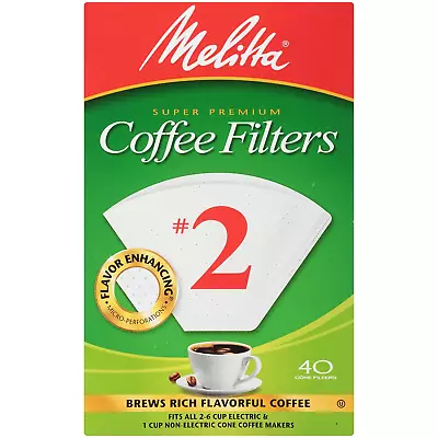 Melitta 2 Cone Coffee Filters White 40 Total Filters Count - Packaging May Var • $7.44