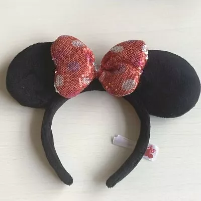 Tokyo Disney Resort Headband Minnie Mouse Pink Sequins Ribbon Limited Japan JP • £25.09