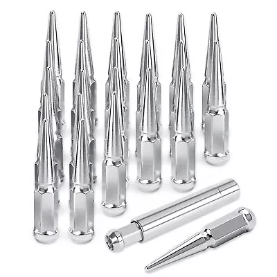 24 PCS Chrome Spike Lug Nuts M14x1.5 For Chevy Silverado Tahoe 4.4  Tall W/ Key • $39.99