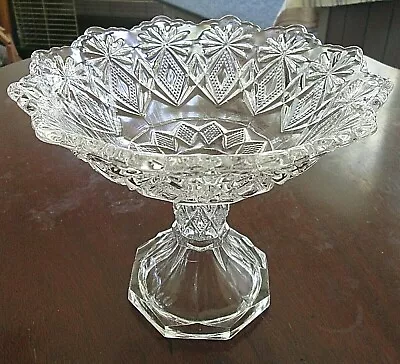 US GLASS #15046 VICTOR; Blazing Pinwheels; Floral Diamond; Shoshone Compote 6.5  • $15.96