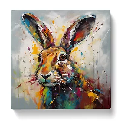 Hare Abstract Art  Canvas 18x18 Inch Wall Art Print Framed Picture Home Office • £25