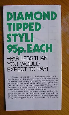 £0.65 • Buy Vintage Order Form For Diamond Tipped Styli.  World Record Club, 1971