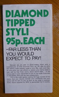 £0.65 • Buy Vintage Order Form For Diamond Tipped Styli.  World Record Club, 1971