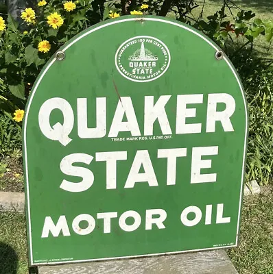 $465 • Buy Vtg 1960s 70s Quaker State Motor Oil Double Sided Metal Sign 29” Tombstone