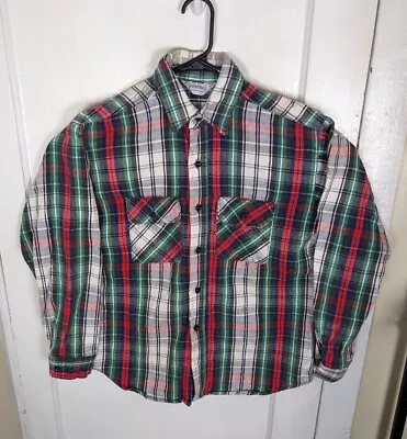 Vintage 80s Five Brother Heavy Work Flannel Plaid Men L USA Made Red Green  • $38