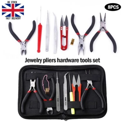 £16.99 • Buy 8psc Jewellery Making Repair Craft Tool Pliers Cutter Scissors Tweezers Gift Set