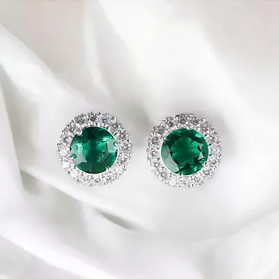 Green Emerald Gemstone Cubic Zirconia Earrings   925 Sterling Silver Jewelry • $23.99