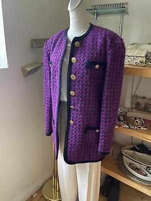 Vintage Mondi Size 36 Coat Jacket Pure Wool Purple Pockets Lined Germany • $49.99