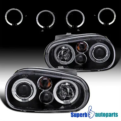 Fit 1999-2006 Volkswagen VW Golf GTI Halo Projector Headlight Glossy Black Smoke • $122.98