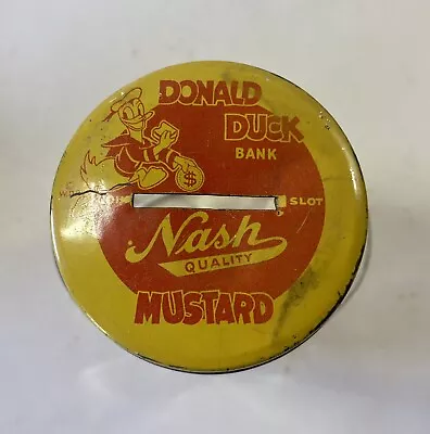 Donald Duck Bank Nash Mustard Jar Vintage Yellow Lid • $51.19