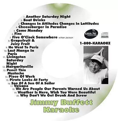 CUSTOM KARAOKE JIMMY BUFFETT 20 SONG Cdg CD+G  NUMBER ONE & TOP 40 TRACKS MORE • $39.95