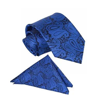 Mens Royal Blue Paisley Tie & Pocket Square Wedding / Smart / Formal Ties • £11.98