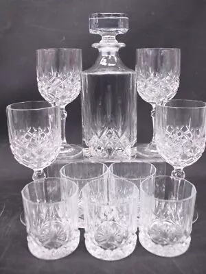 10 X Glass Crystal Decanter W/ 4 Wine Goblets & 5 Whiskey Tumblers - W70 • £9.99