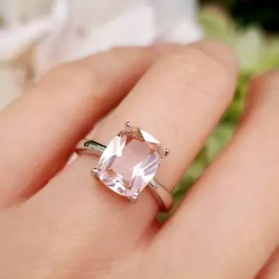 Cushion Morganite Solitaire Ring 3 Ct 8*10 Mm Cushion Morganite Engagement Ring • $144.91