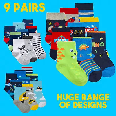 Baby Boys Cotton Socks 9 Pairs Multipack Farm Truck Cow 0 3 6 9 12 18 24 Months • £5.99