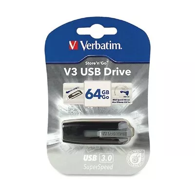 Verbatim Store 'n' Go V3 USB 3.0 Drive 64GB Black/Gray 49174 • $10.94