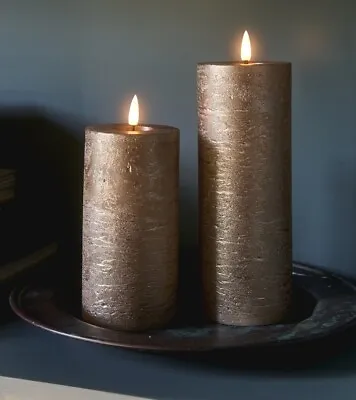 Set Of 2 Metallic Pillar Candles (Dark Or Light Champagne) • £28.99