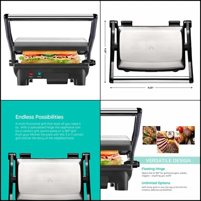$33.29 • Buy Grill Panini Press Non-Stick Steel Stainless House New Kitchen Gourmet Sandwich
