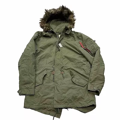 Alpha Industries M-65 Fishtail Green Puffer Jacket Parka Xl Coat Green Fur H6 • $99.99