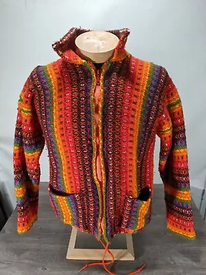 Vintage Hand Knit Wool Rainbow Sweater Handmade By SISANDINA HANDICRAFTS Size M • $39.99