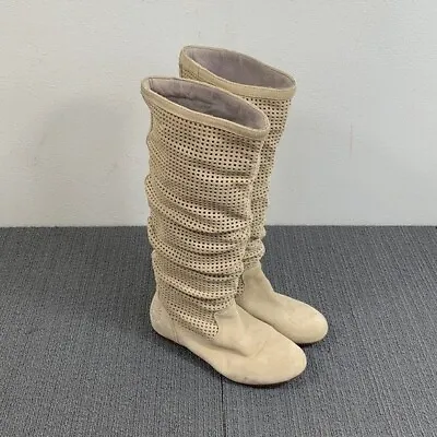 UGG Tall Slouch Boots Womens Size 5 Tan Suede Abilene Perforated Pull On 1947 • $33.74