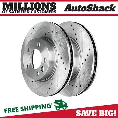 Front Drilled Slotted Brake Rotors Silver Pair 2 For VW Touareg Porsche Cayenne • $92.95