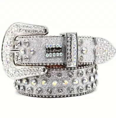 BB Simon Rhinestone Belt- Brand New - Shiny White- Y2k Fashion Shiny Belt • $39.99